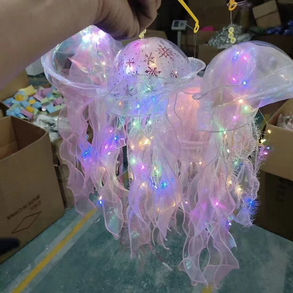 Jellyfish Lamp Portable Flower Atmosphere Night Light Girl Room Hanging Light Decorations Handmade DIY Ceiling Lantern Ornaments