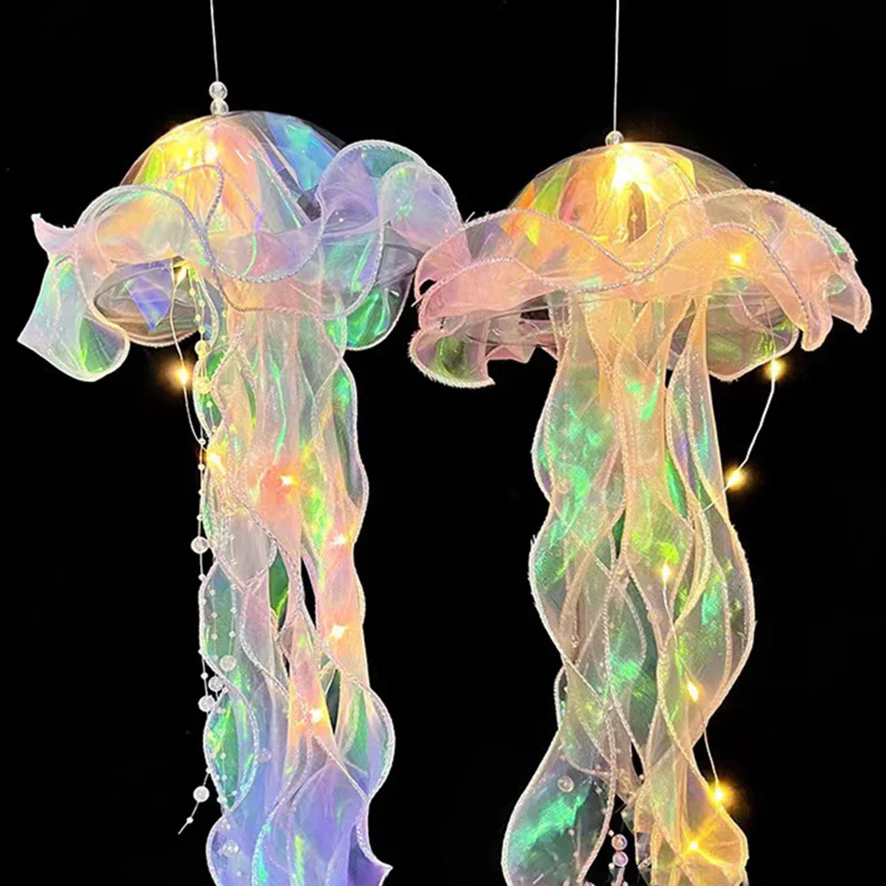 Jellyfish Lamp Portable Flower Atmosphere Night Light Girl Room Hanging Light Decorations Handmade DIY Ceiling Lantern Ornaments