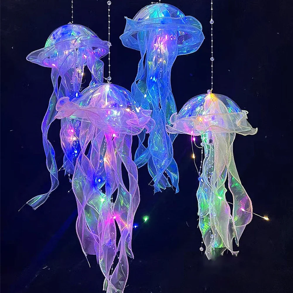 Jellyfish Lamp Portable Flower Atmosphere Night Light Girl Room Hanging Light Decorations Handmade DIY Ceiling Lantern Ornaments