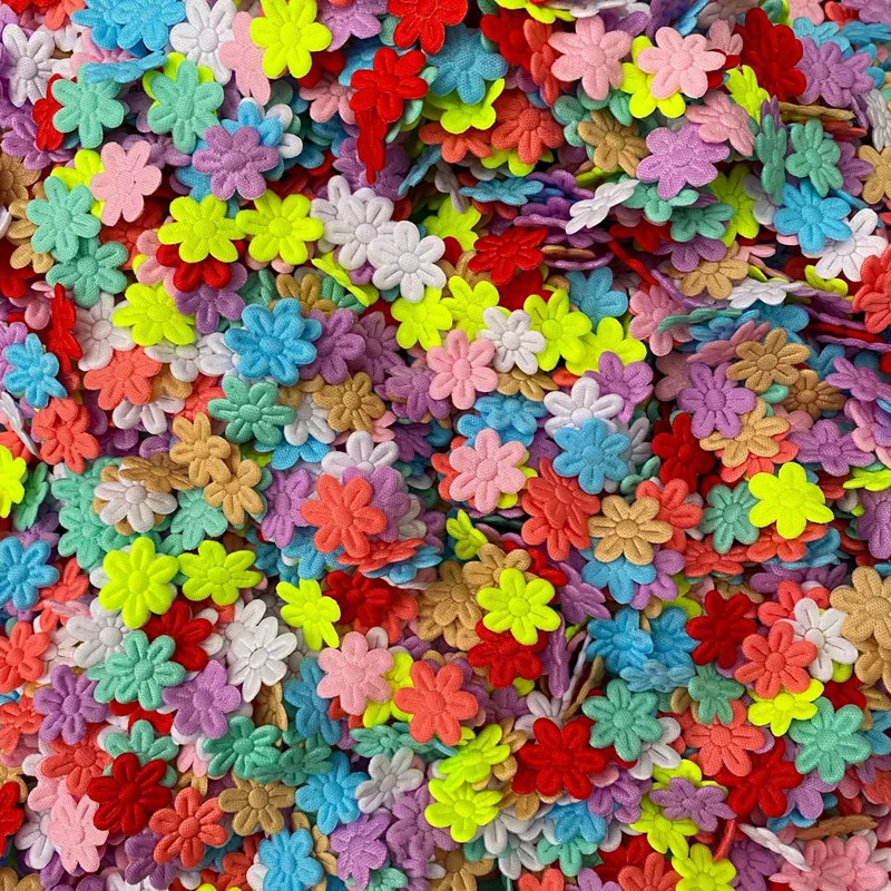 100pcs/pack five petal flower embossing DIY children hair accessories hairpin accessories accessories material cloth sticker 2cm