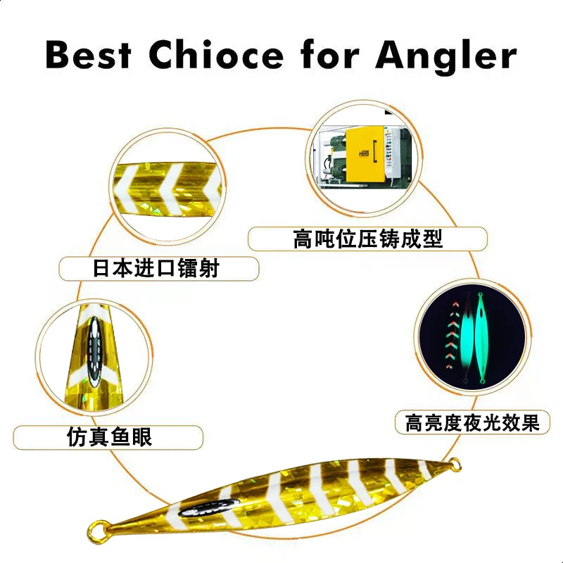 1PC Slow Pitch Jig 120g150g200g250g300g Slow Falling Sinking Metal Jigging Lure Glow Jigs Luminous Lure Pesca Fishing Angler