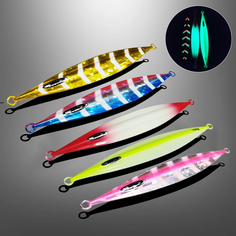 1PC Slow Pitch Jig 120g150g200g250g300g Slow Falling Sinking Metal Jigging Lure Glow Jigs Luminous Lure Pesca Fishing Angler