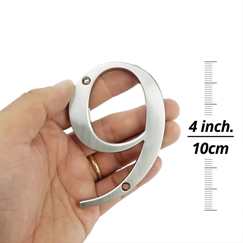 1pc 101mm Modern House Number Outdoor 4 inch Silver Zinc Alloy Apartment Door Numbers Mailbox Address Sign #0-9 With Screws