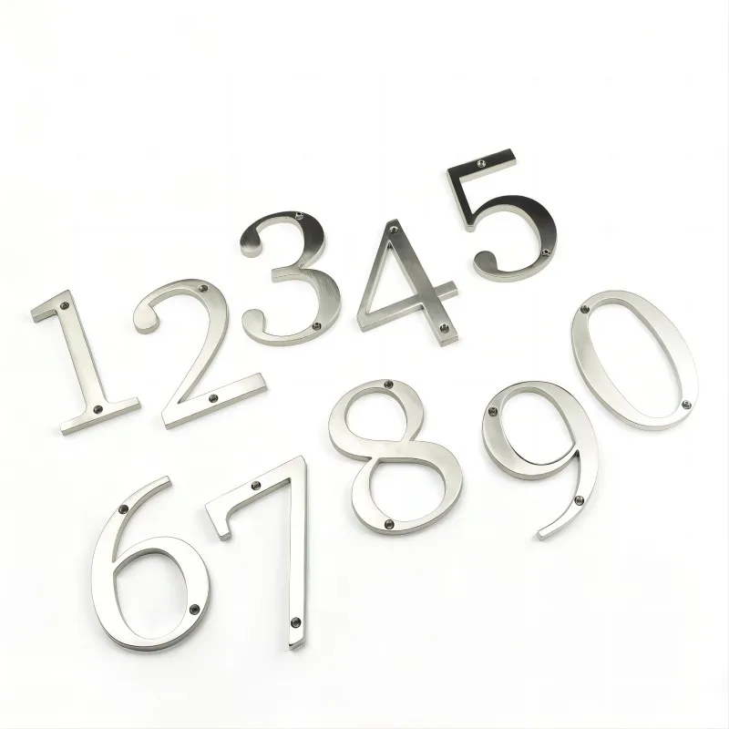 1pc 101mm Modern House Number Outdoor 4 inch Silver Zinc Alloy Apartment Door Numbers Mailbox Address Sign #0-9 With Screws