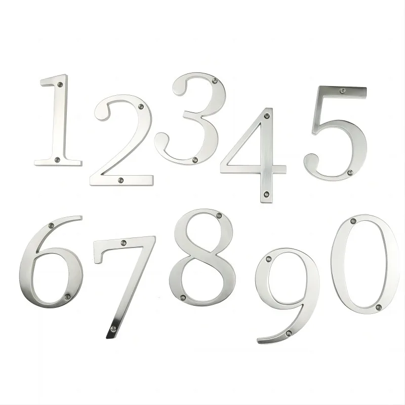 1pc 101mm Modern House Number Outdoor 4 inch Silver Zinc Alloy Apartment Door Numbers Mailbox Address Sign #0-9 With Screws