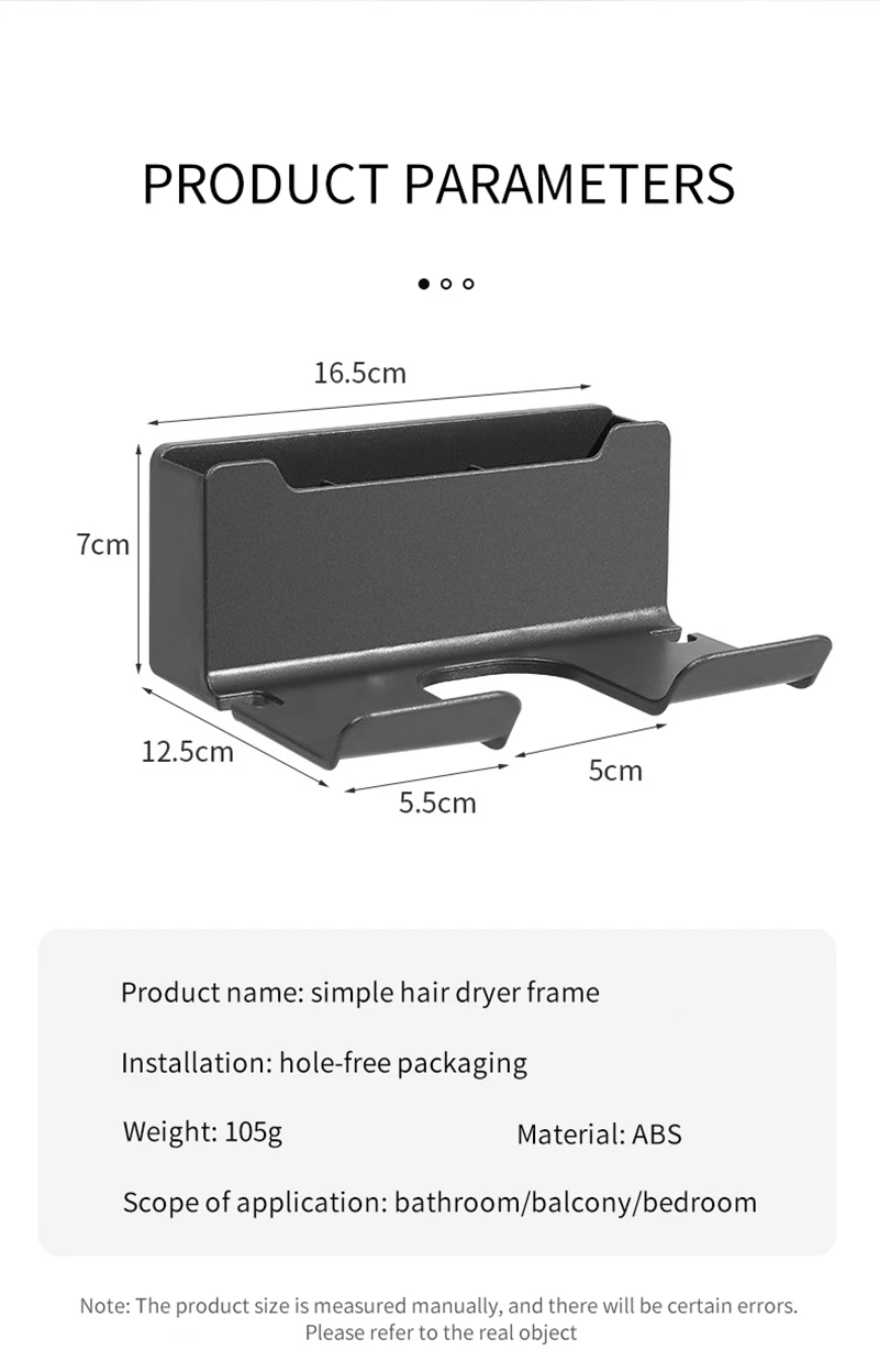 Hair Dryer Holder Wall Mounted Wall Dryer Cradle White Black Grey Hairdryer Blow Dryer Organizer for Bathroom Bathroom Shelves