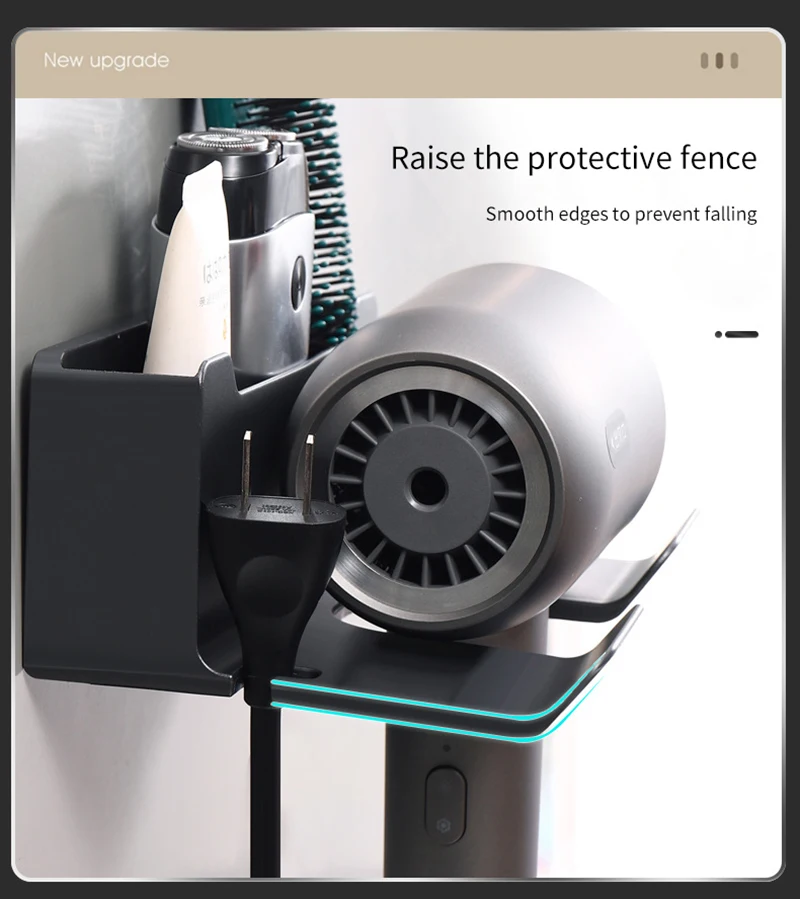 Hair Dryer Holder Wall Mounted Wall Dryer Cradle White Black Grey Hairdryer Blow Dryer Organizer for Bathroom Bathroom Shelves