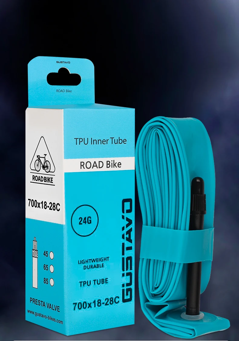 GUSTAVO Ultralight TPU Tubes Road Bike Inner Tube Valve 45MM 65MM 85MM 700X18-28C 24g