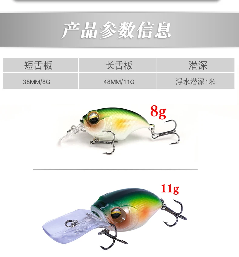 New Crankbait Wobblers Lure 38mm/8g 48mm/11g High Quality Hooks 10 Different Colors Artificial Bait Hard Fishing Cranks