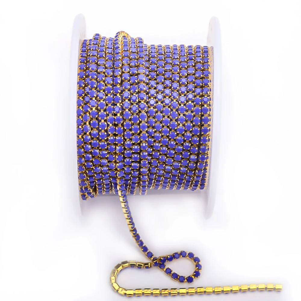 VC SS6 Porcelain Opal Gold Glass Rhinestone Cup Chain Glitter Crystal Rhinestone Trim For DIY Wedding Dress Decoration