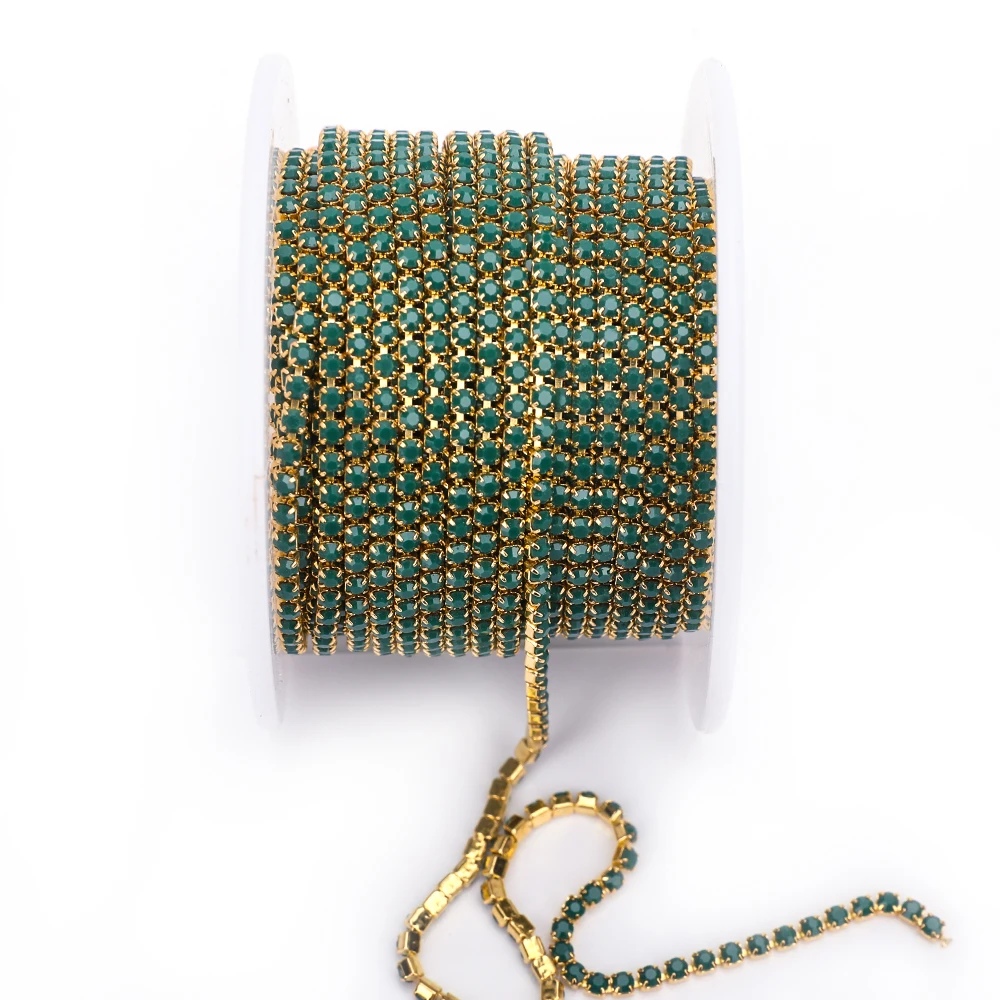 VC SS6 Porcelain Opal Gold Glass Rhinestone Cup Chain Glitter Crystal Rhinestone Trim For DIY Wedding Dress Decoration