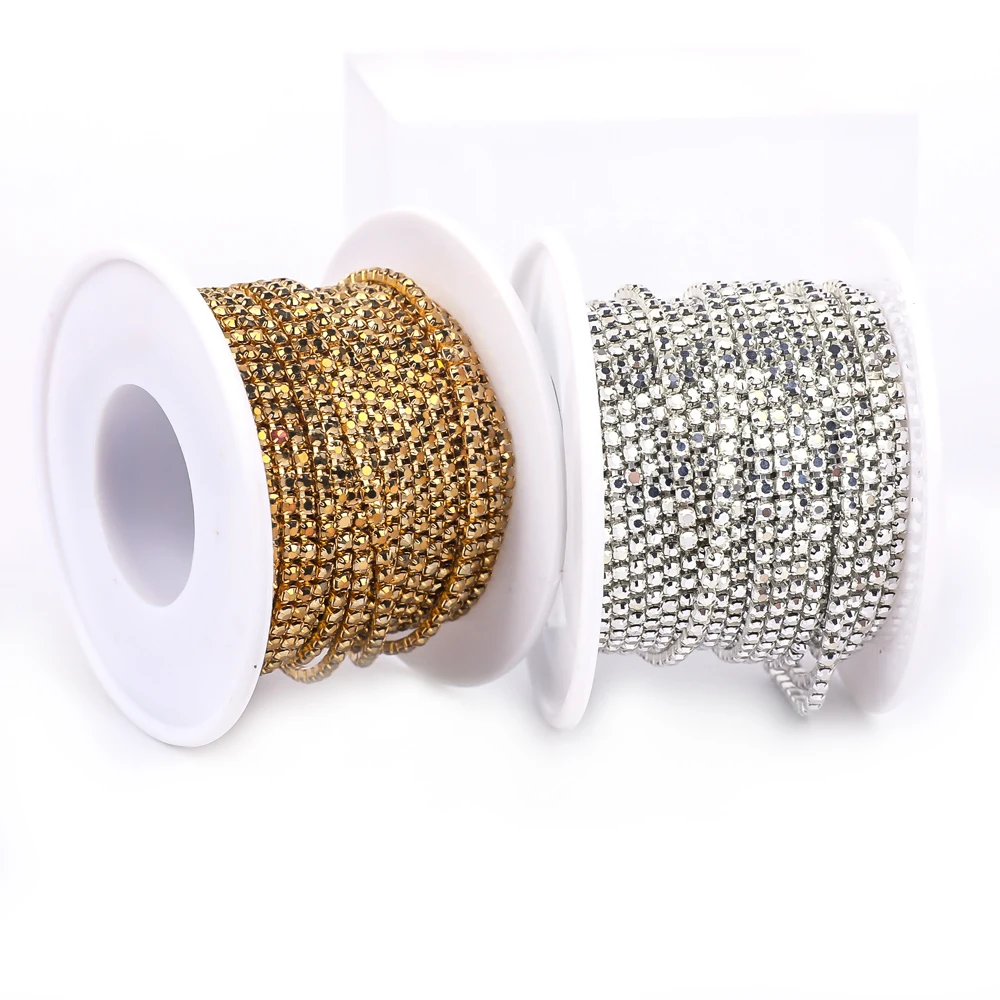 VC SS6 Porcelain Opal Gold Glass Rhinestone Cup Chain Glitter Crystal Rhinestone Trim For DIY Wedding Dress Decoration