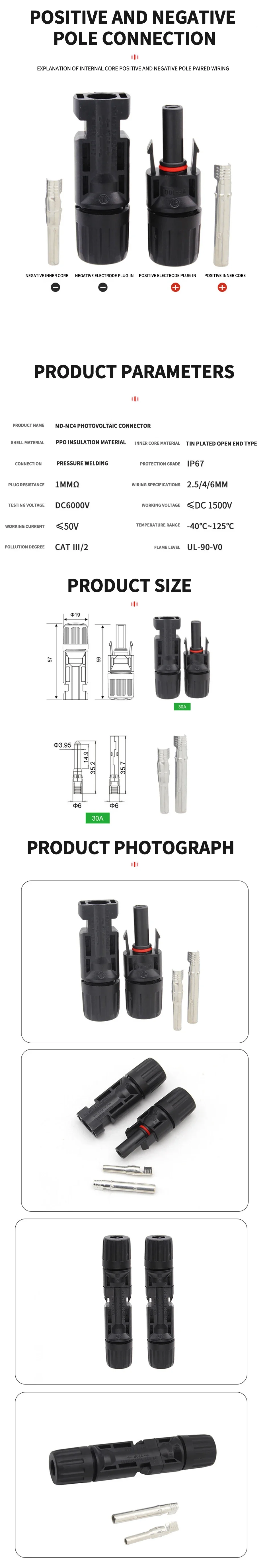 Free Shipping 400/200/100/10 Pcs Solar Connector PV Plug 1000V DC 30A Connectors Kit for Photovoltaic PV/MC Cable 2.5/4/6mm²
