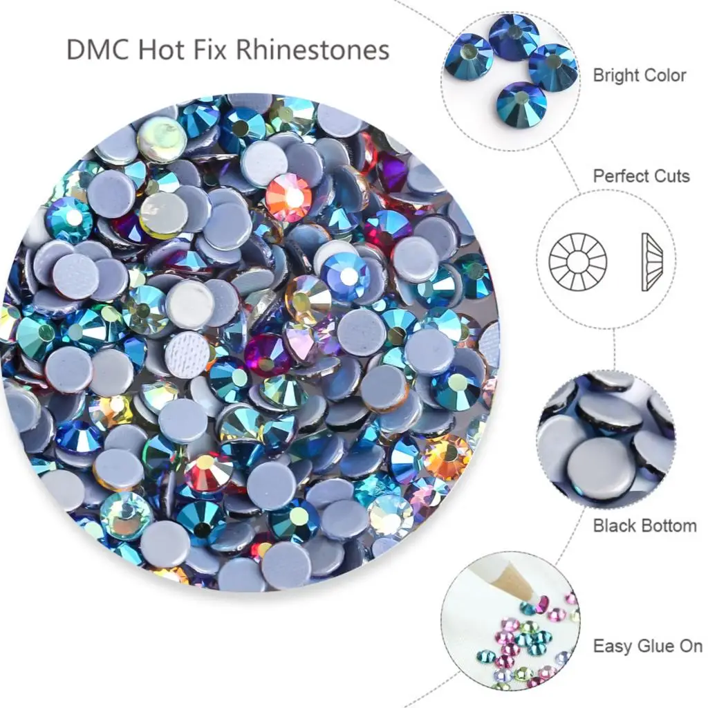 Big bag 42 Pop Colors Wholesale Large Packing DMC Hotfix Rhinestones Flatback Glass Iron On For Wedding Dress Decorations