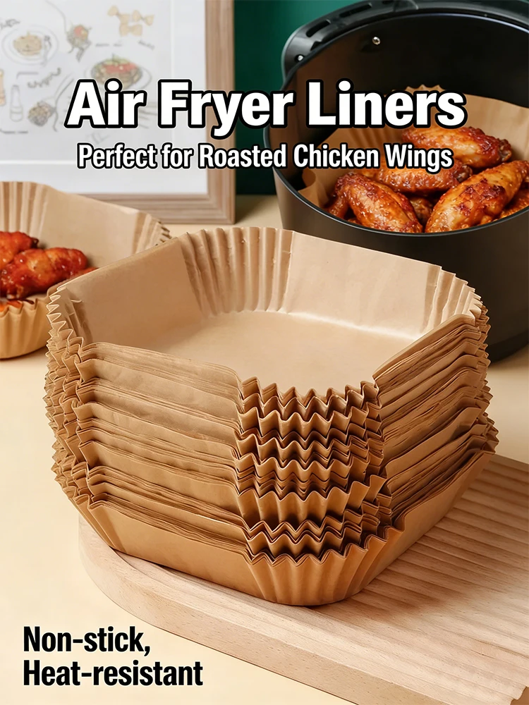 Air Fryer 50/100PCS Bakeware Disposable Paper Tray Non-Stick Mat Oil-proof Liner Non-Stick Mat for Kitchen Oven Baking Paper