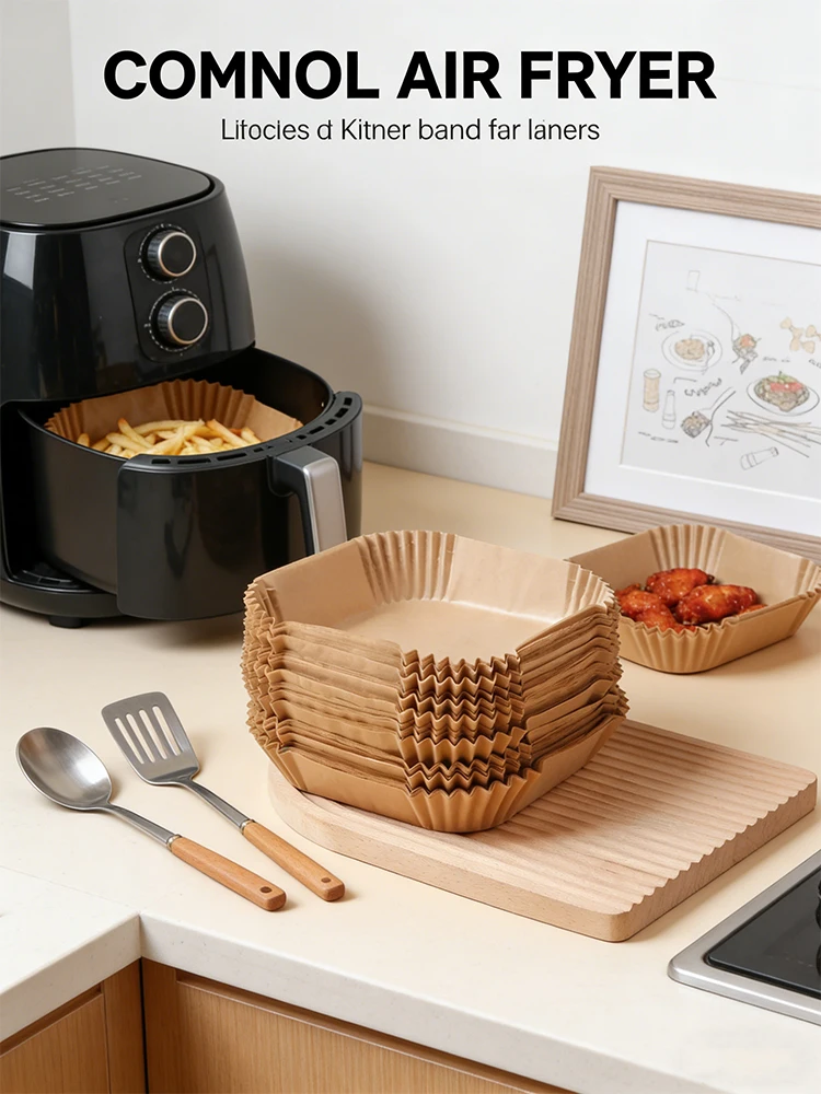 Air Fryer 50/100PCS Bakeware Disposable Paper Tray Non-Stick Mat Oil-proof Liner Non-Stick Mat for Kitchen Oven Baking Paper