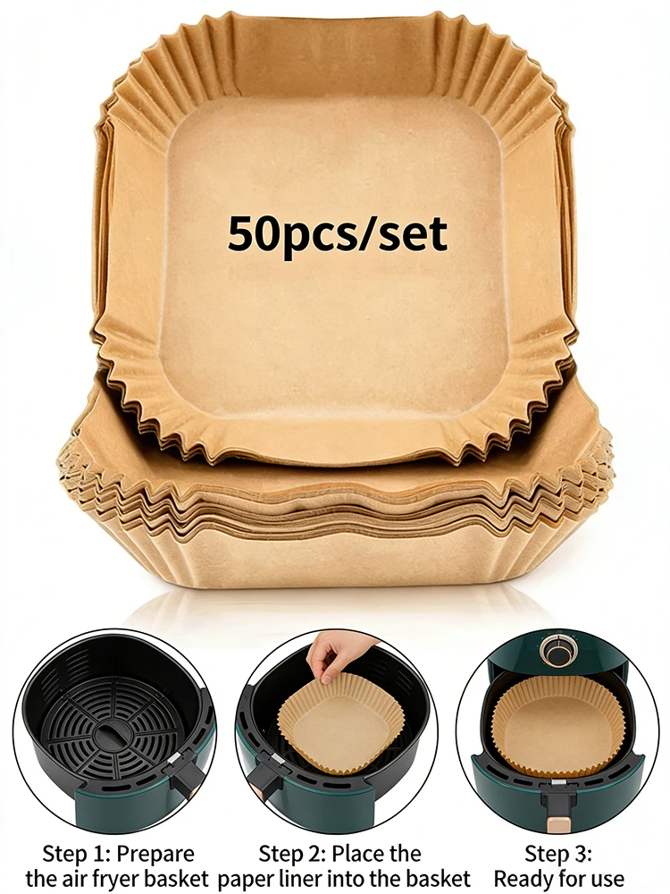 Air Fryer 50/100PCS Bakeware Disposable Paper Tray Non-Stick Mat Oil-proof Liner Non-Stick Mat for Kitchen Oven Baking Paper