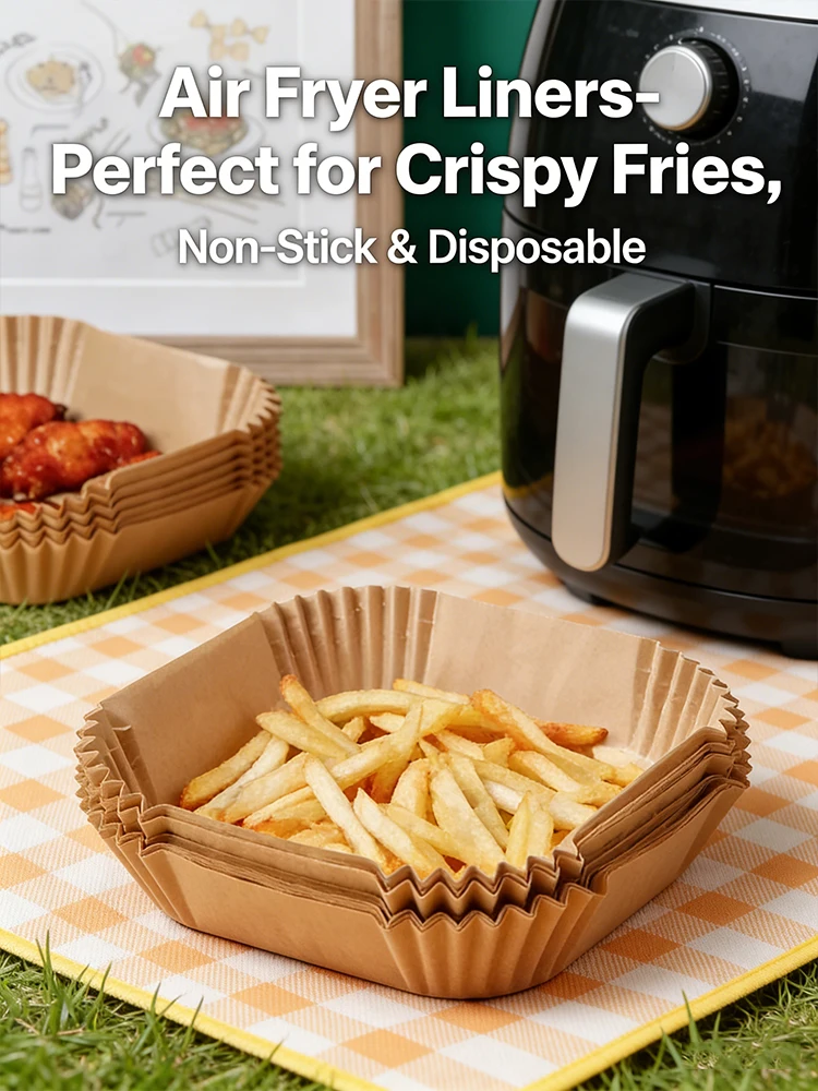 Air Fryer 50/100PCS Bakeware Disposable Paper Tray Non-Stick Mat Oil-proof Liner Non-Stick Mat for Kitchen Oven Baking Paper
