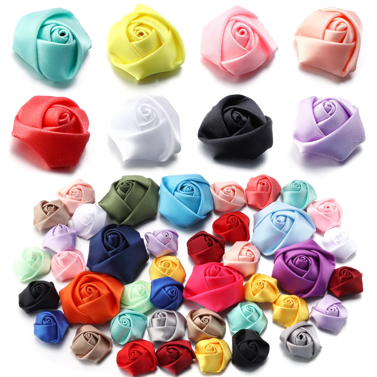 10/20/50Pcs Satin Fabric Rose Flowers Handmade Satin Ribbon Flower for DIY Brooch Hairwear Party Clothing Decoration Supplies