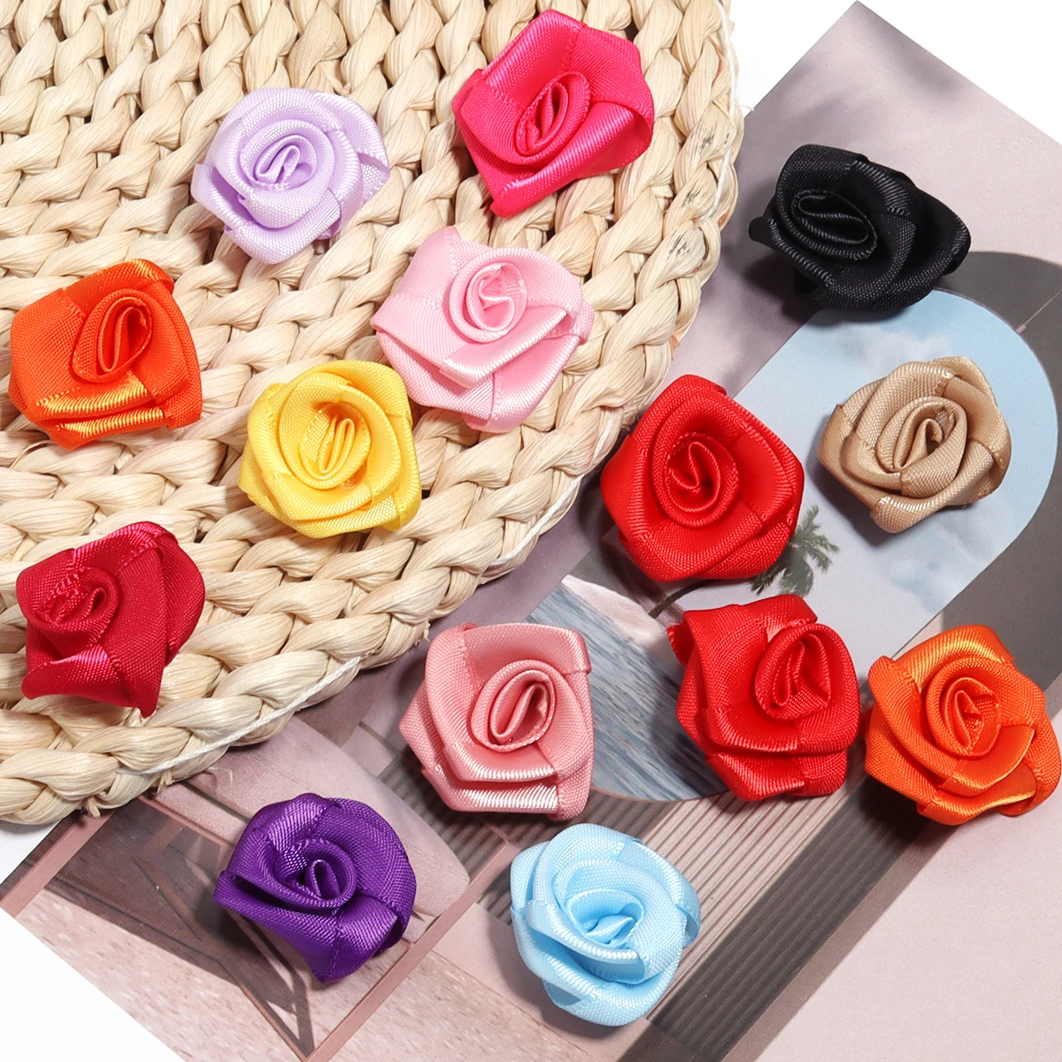 10/20/50Pcs Satin Fabric Rose Flowers Handmade Satin Ribbon Flower for DIY Brooch Hairwear Party Clothing Decoration Supplies
