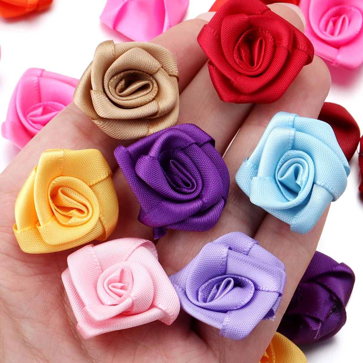 10/20/50Pcs Satin Fabric Rose Flowers Handmade Satin Ribbon Flower for DIY Brooch Hairwear Party Clothing Decoration Supplies