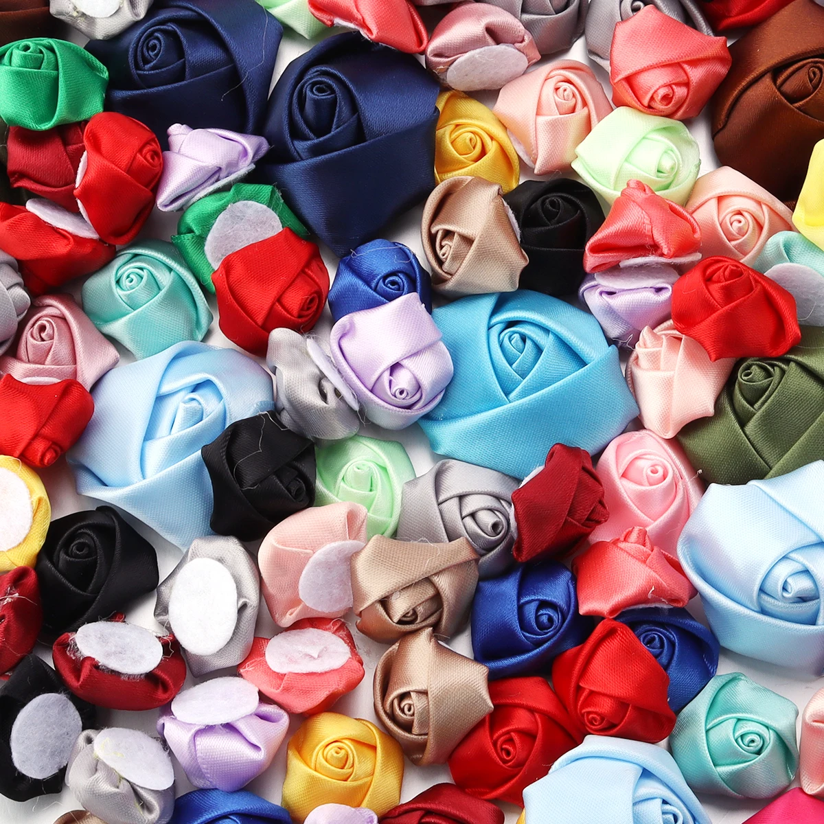 10/20/50Pcs Satin Fabric Rose Flowers Handmade Satin Ribbon Flower for DIY Brooch Hairwear Party Clothing Decoration Supplies