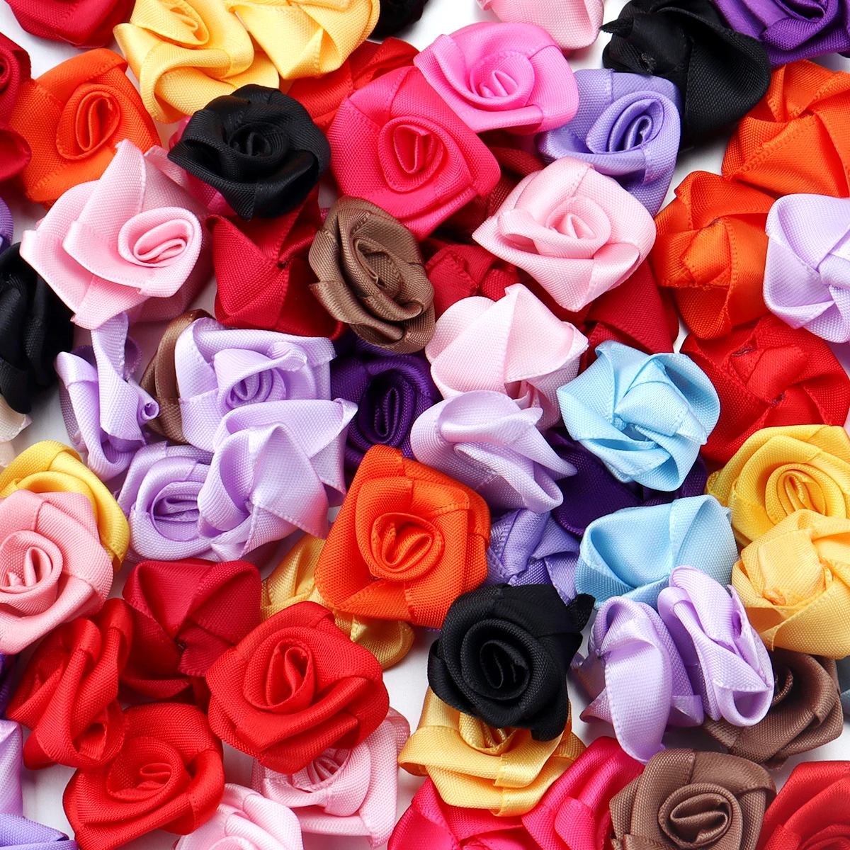 10/20/50Pcs Satin Fabric Rose Flowers Handmade Satin Ribbon Flower for DIY Brooch Hairwear Party Clothing Decoration Supplies