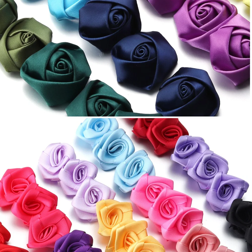 10/20/50Pcs Satin Fabric Rose Flowers Handmade Satin Ribbon Flower for DIY Brooch Hairwear Party Clothing Decoration Supplies