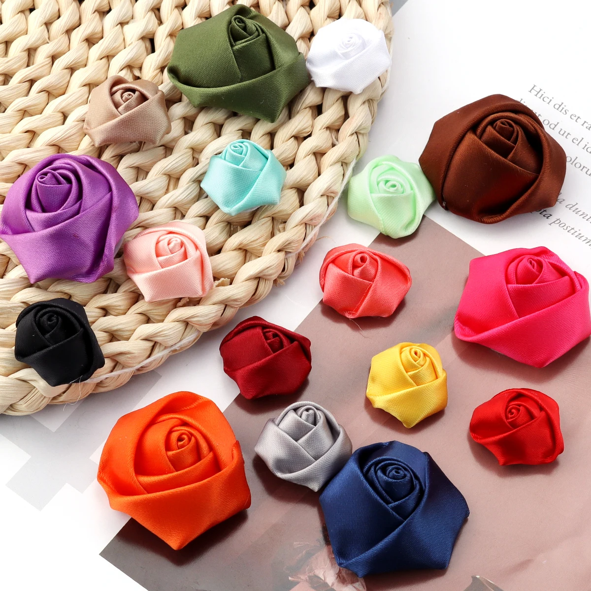 10/20/50Pcs Satin Fabric Rose Flowers Handmade Satin Ribbon Flower for DIY Brooch Hairwear Party Clothing Decoration Supplies