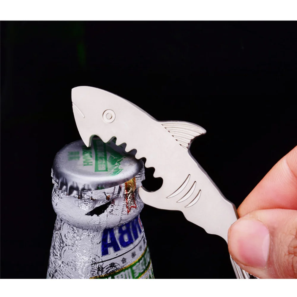 Shark Shaped Bottle Opener Keychain Shaped Zinc Alloy Silver Color Key Ring Beer Bottle Opener Unique Creative Gift Bar Tools