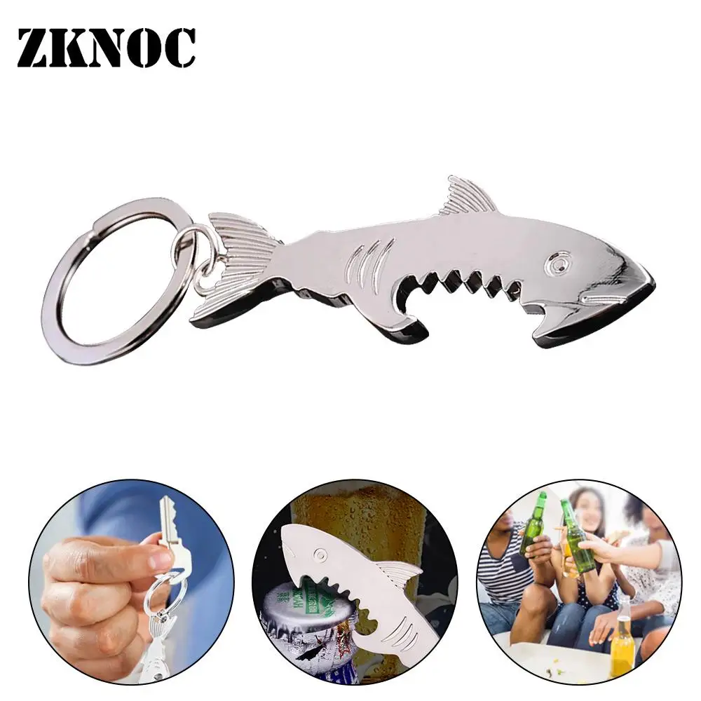 Shark Shaped Bottle Opener Keychain Shaped Zinc Alloy Silver Color Key Ring Beer Bottle Opener Unique Creative Gift Bar Tools