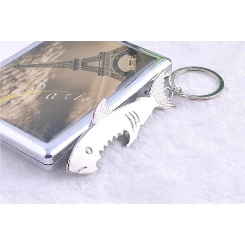 Shark Shaped Bottle Opener Keychain Shaped Zinc Alloy Silver Color Key Ring Beer Bottle Opener Unique Creative Gift Bar Tools