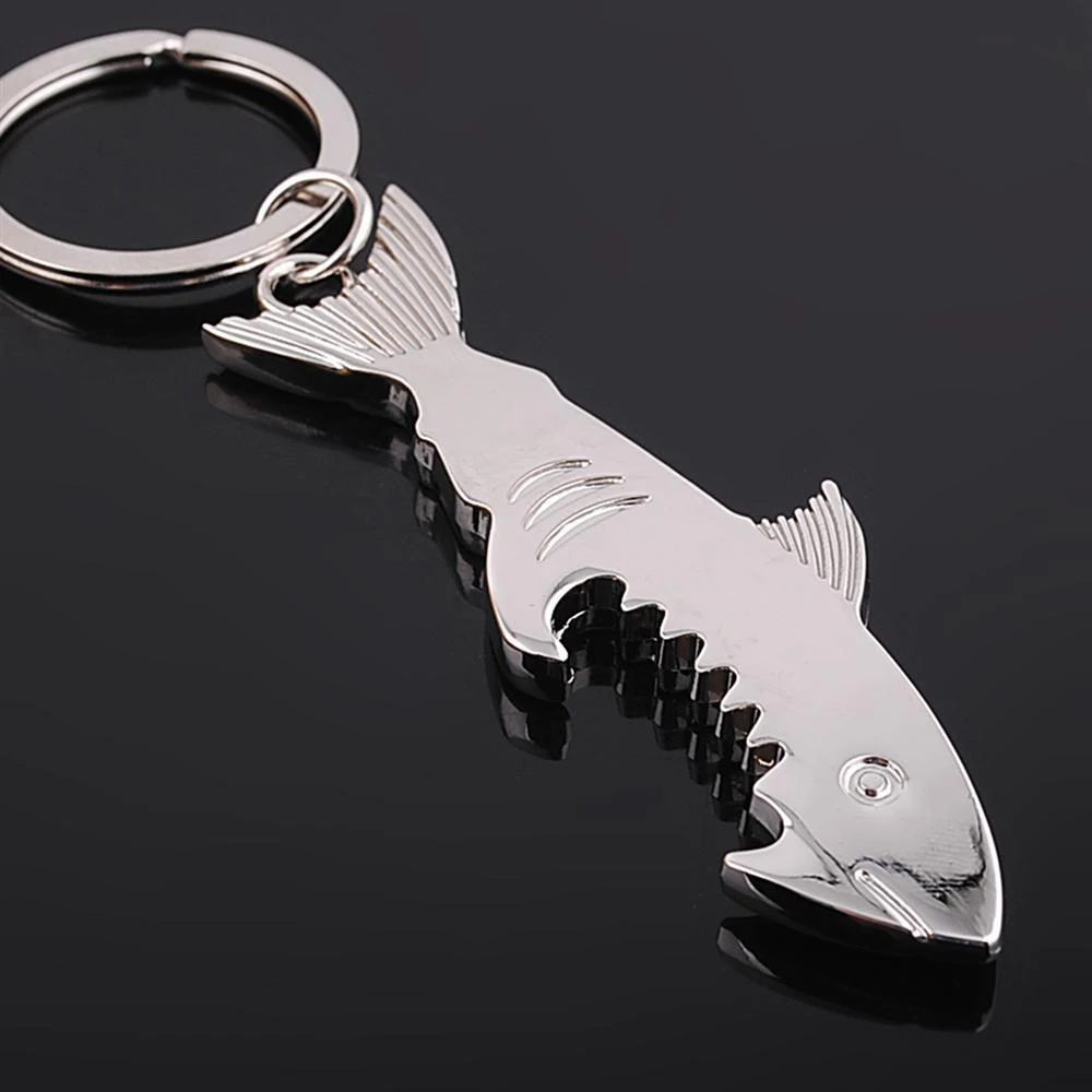 Shark Shaped Bottle Opener Keychain Shaped Zinc Alloy Silver Color Key Ring Beer Bottle Opener Unique Creative Gift Bar Tools
