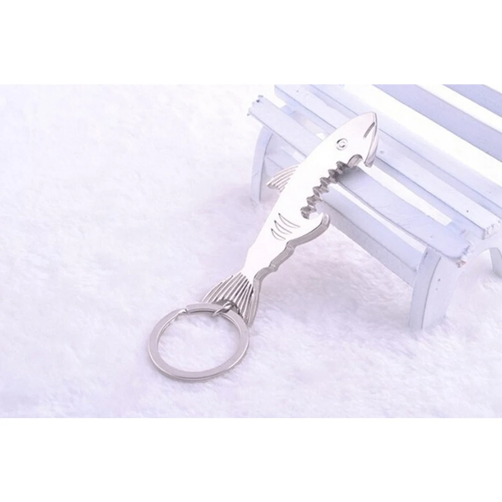 Shark Shaped Bottle Opener Keychain Shaped Zinc Alloy Silver Color Key Ring Beer Bottle Opener Unique Creative Gift Bar Tools