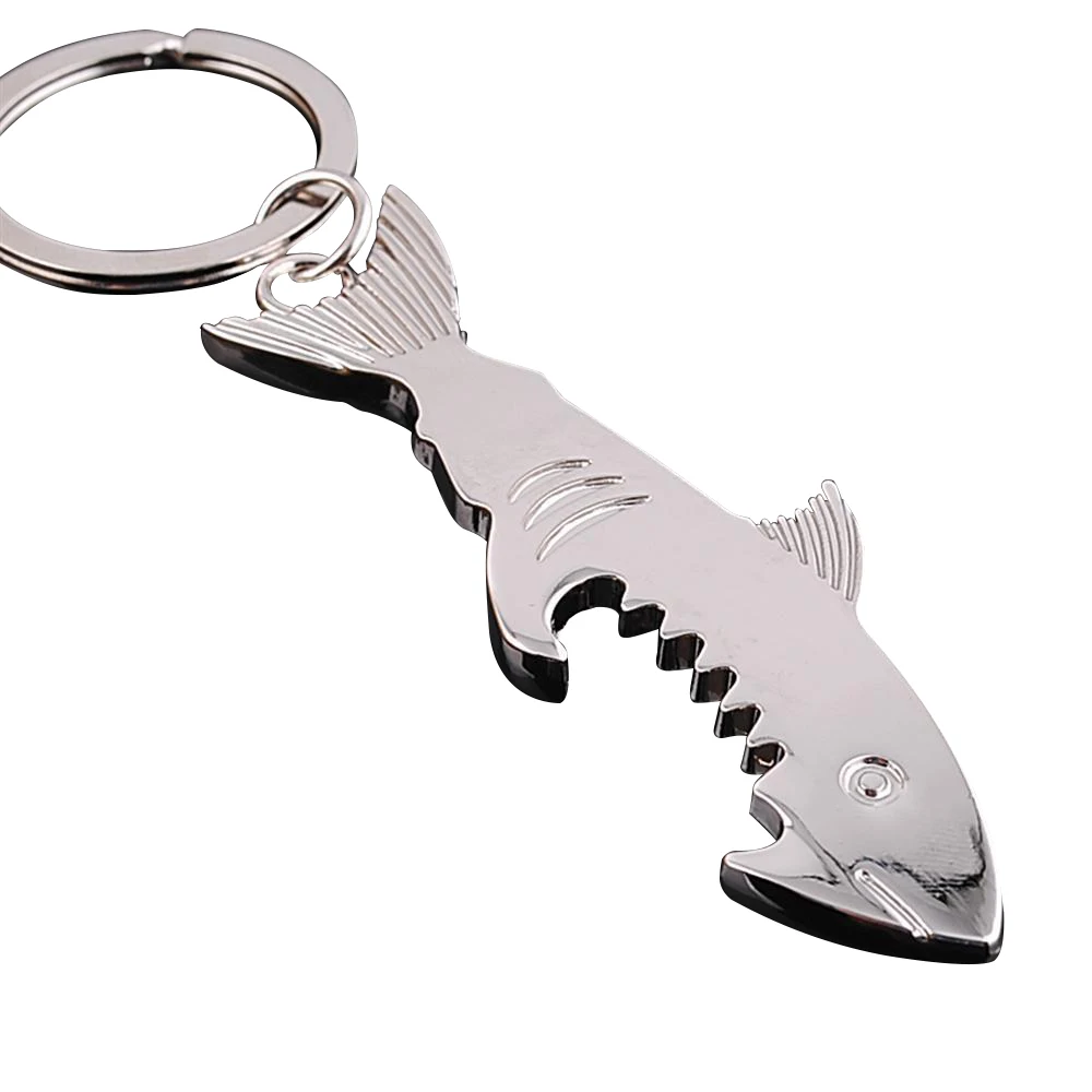 Shark Shaped Bottle Opener Keychain Shaped Zinc Alloy Silver Color Key Ring Beer Bottle Opener Unique Creative Gift Bar Tools