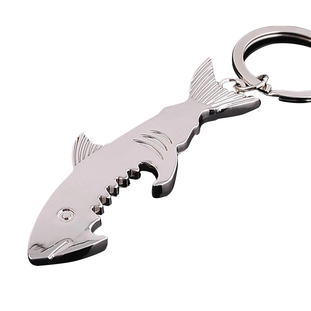 Shark Shaped Bottle Opener Keychain Shaped Zinc Alloy Silver Color Key Ring Beer Bottle Opener Unique Creative Gift Bar Tools