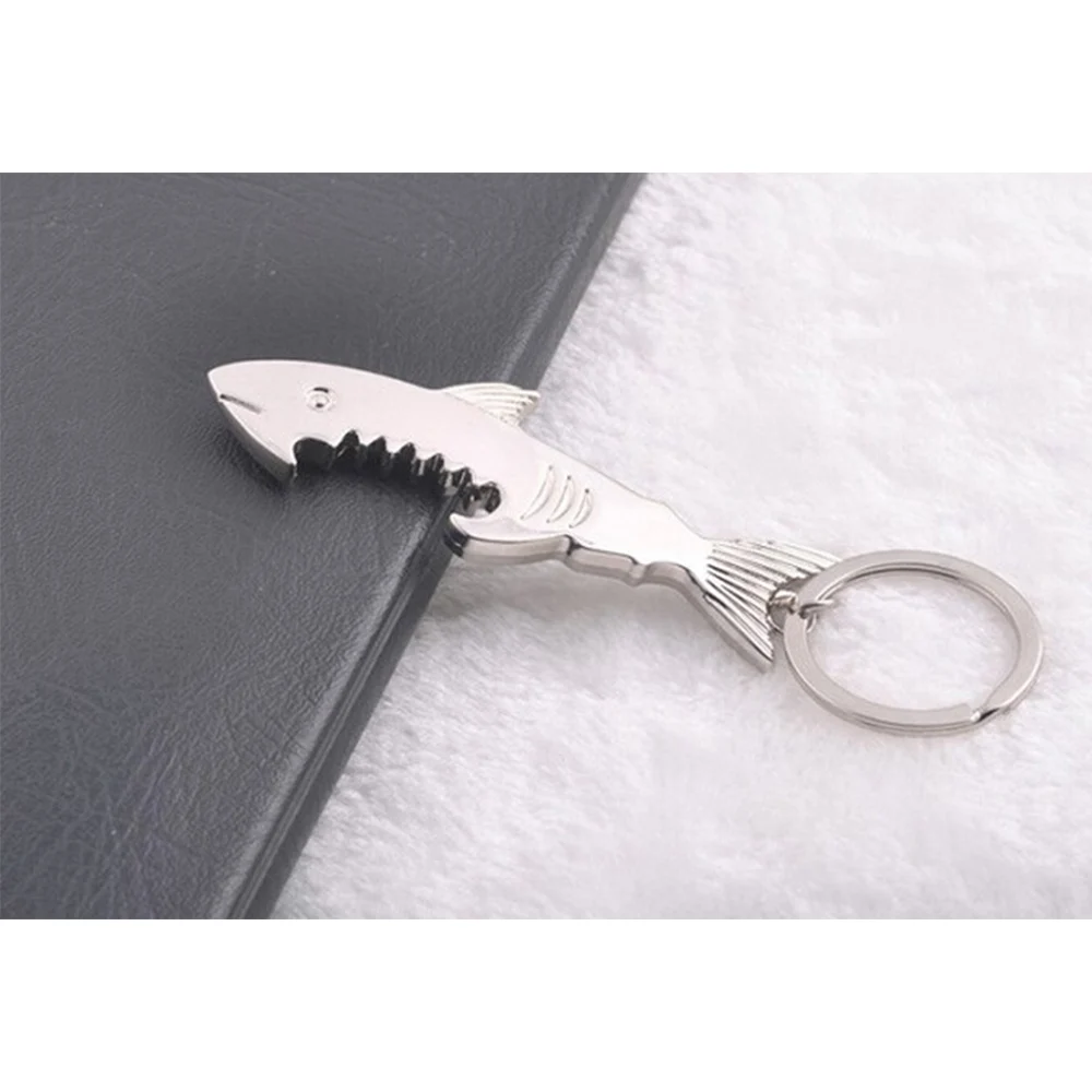 Shark Shaped Bottle Opener Keychain Shaped Zinc Alloy Silver Color Key Ring Beer Bottle Opener Unique Creative Gift Bar Tools