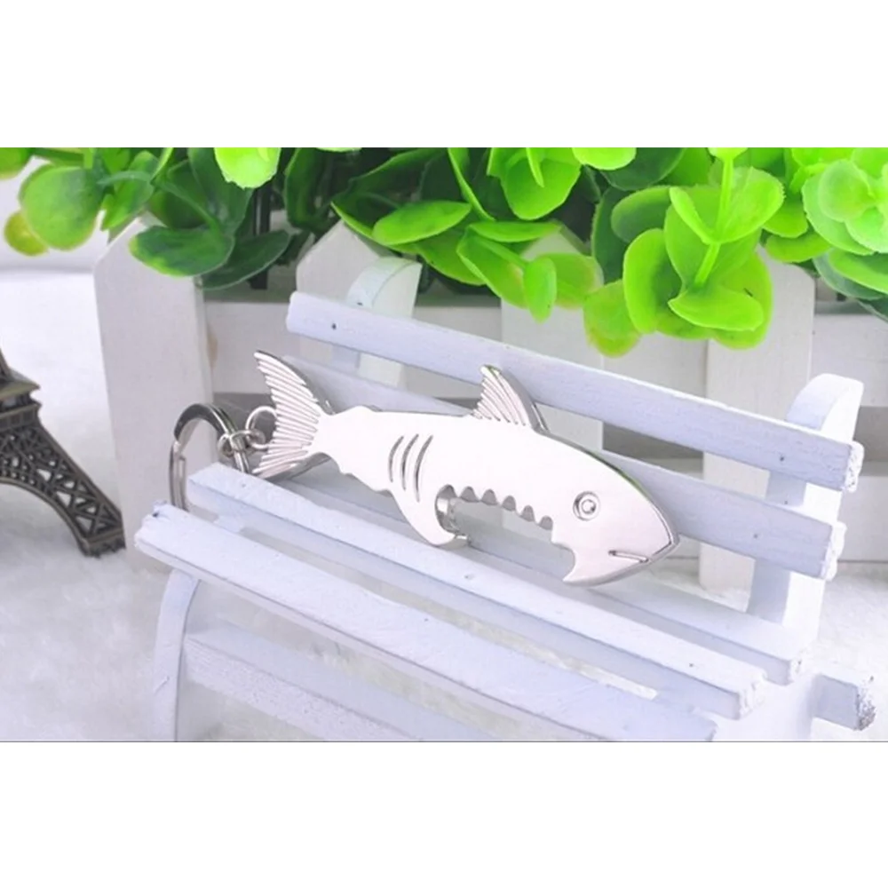 Shark Shaped Bottle Opener Keychain Shaped Zinc Alloy Silver Color Key Ring Beer Bottle Opener Unique Creative Gift Bar Tools