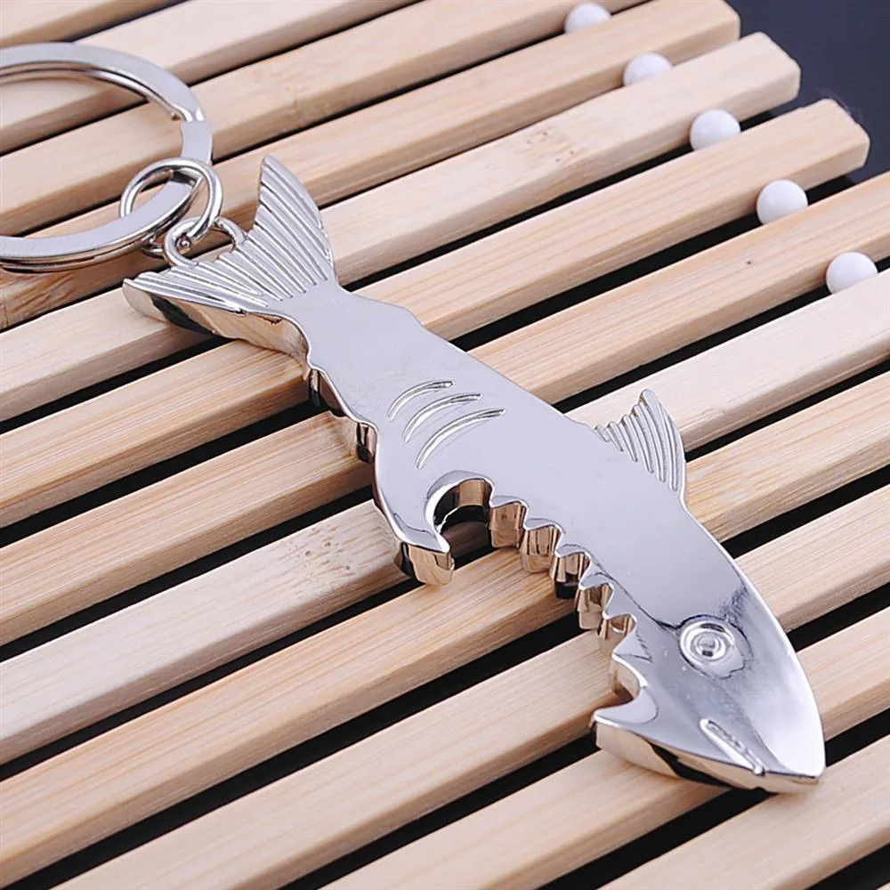 Shark Shaped Bottle Opener Keychain Shaped Zinc Alloy Silver Color Key Ring Beer Bottle Opener Unique Creative Gift Bar Tools