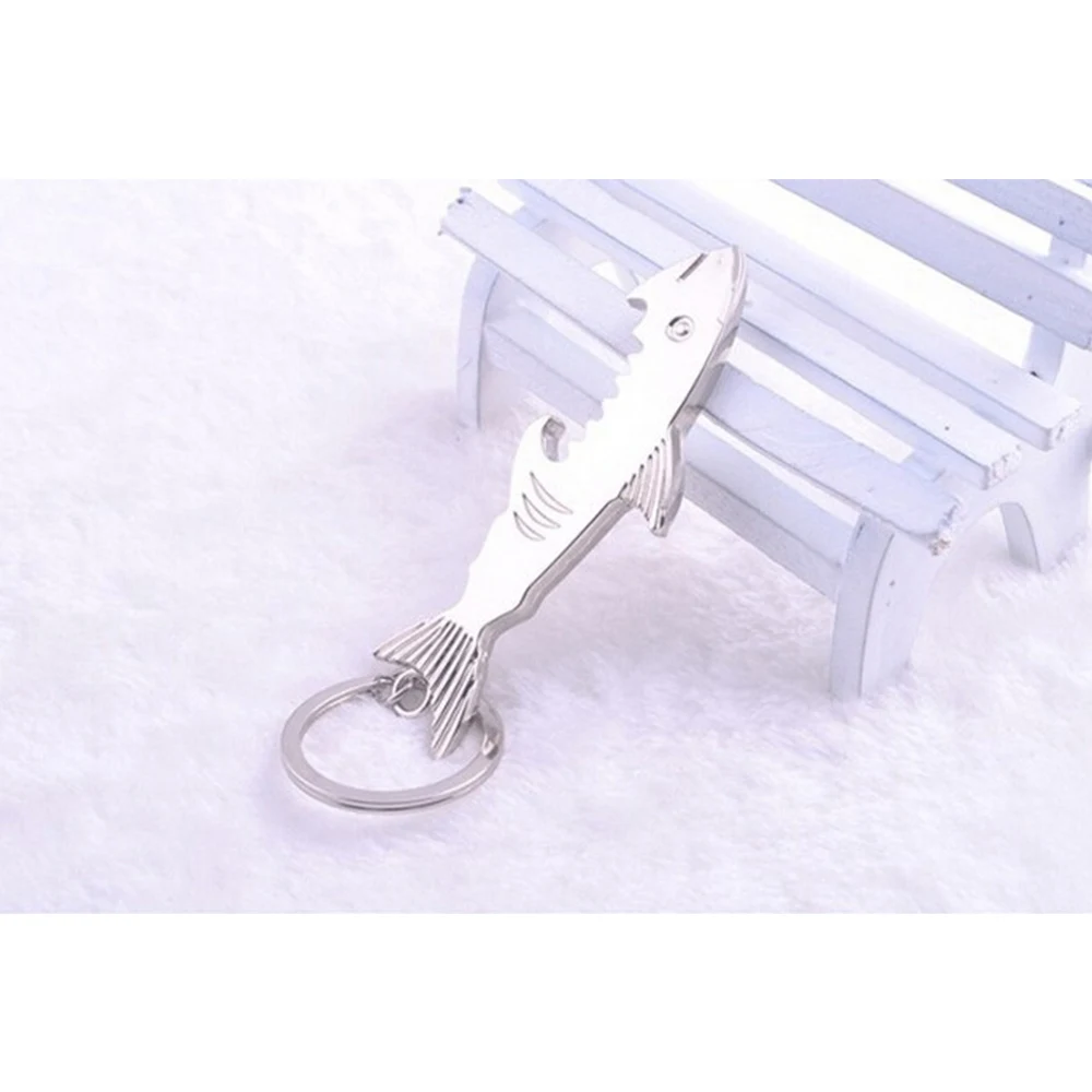 Shark Shaped Bottle Opener Keychain Shaped Zinc Alloy Silver Color Key Ring Beer Bottle Opener Unique Creative Gift Bar Tools