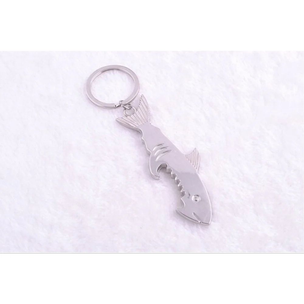 Shark Shaped Bottle Opener Keychain Shaped Zinc Alloy Silver Color Key Ring Beer Bottle Opener Unique Creative Gift Bar Tools