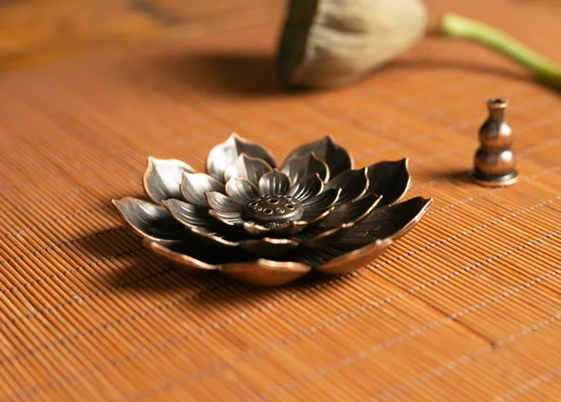 Alloy Incense Burner Stick Holder Buddhism Lotus Line Incense Plate Sandalwood Coil Base Temples Yoga Studios Home Decoration
