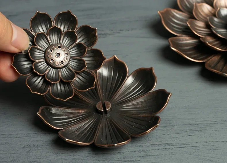 Alloy Incense Burner Stick Holder Buddhism Lotus Line Incense Plate Sandalwood Coil Base Temples Yoga Studios Home Decoration