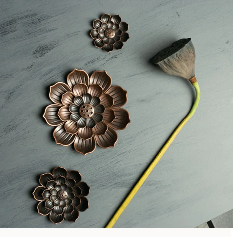 Alloy Incense Burner Stick Holder Buddhism Lotus Line Incense Plate Sandalwood Coil Base Temples Yoga Studios Home Decoration