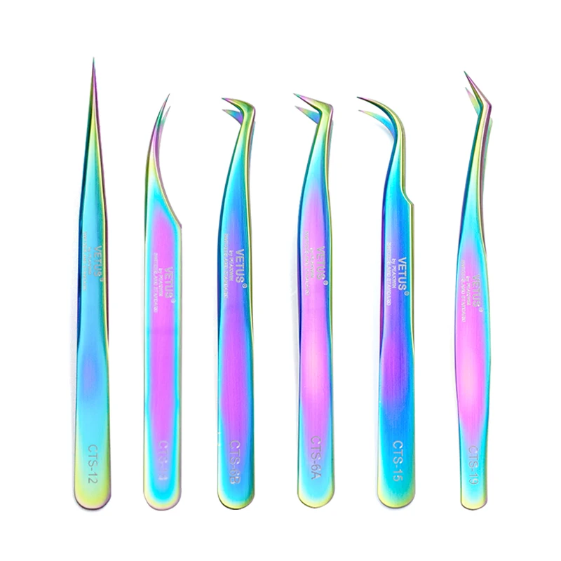 VETUS Original New CTS Series Colorful Tweezers for Eyelash Extensions Stainless Steel Hyper Fine Tip Anti Static ESD Tweezers