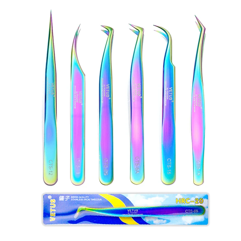VETUS Original New CTS Series Colorful Tweezers for Eyelash Extensions Stainless Steel Hyper Fine Tip Anti Static ESD Tweezers
