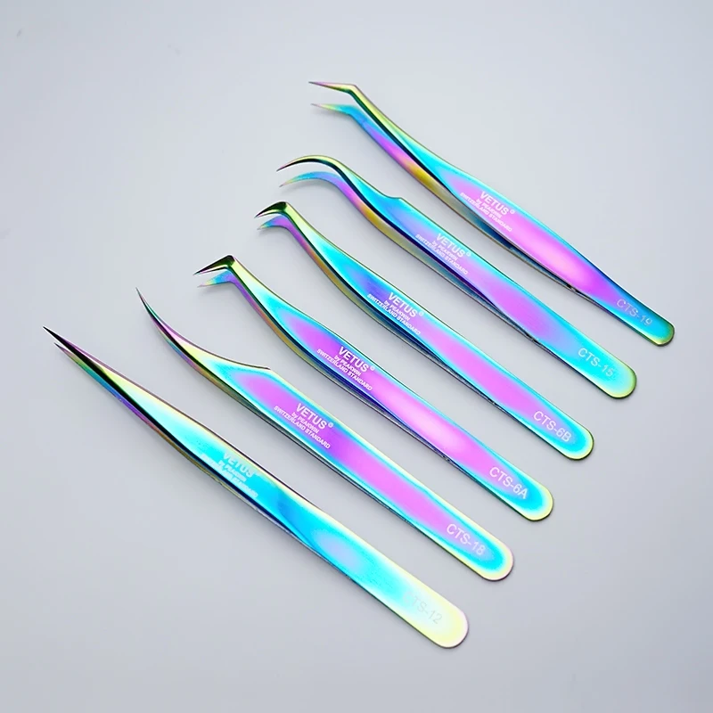VETUS Original New CTS Series Colorful Tweezers for Eyelash Extensions Stainless Steel Hyper Fine Tip Anti Static ESD Tweezers