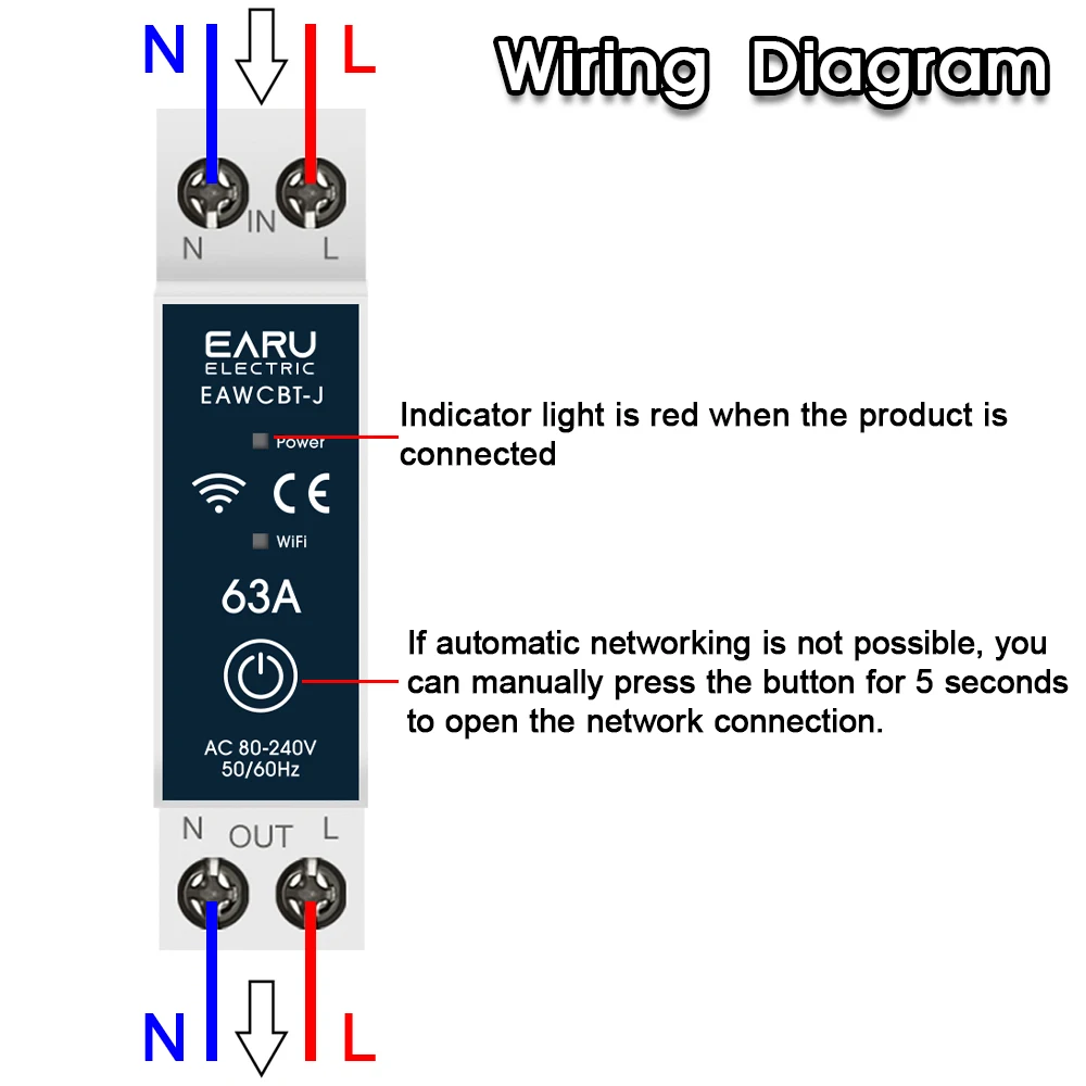 EARU Tuya MCB WiFi Smart Circuit Breaker 6-63A Time Relay Energy KWh Voltage Current Meter Protector Voice Remote Control Switch