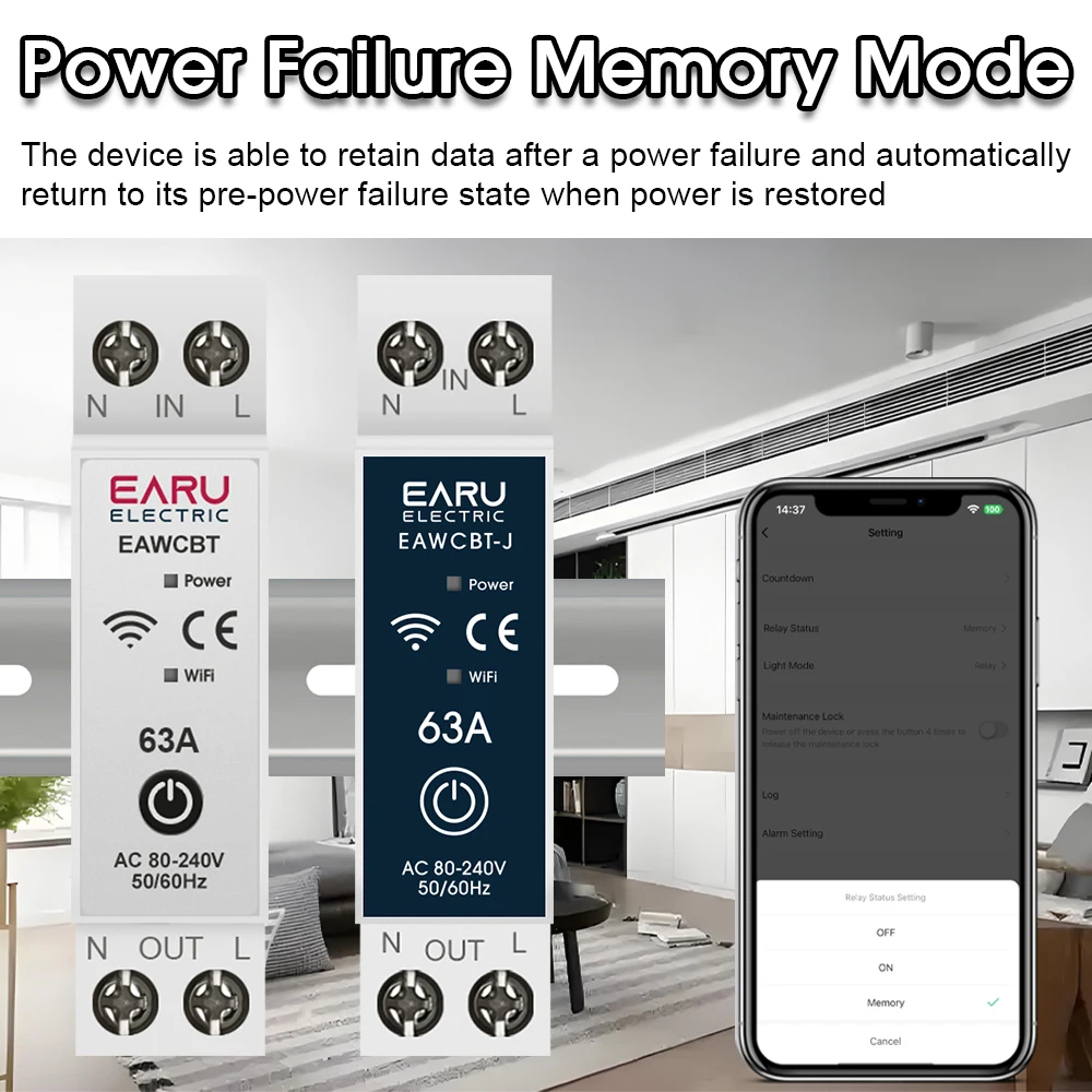 EARU Tuya MCB WiFi Smart Circuit Breaker 6-63A Time Relay Energy KWh Voltage Current Meter Protector Voice Remote Control Switch