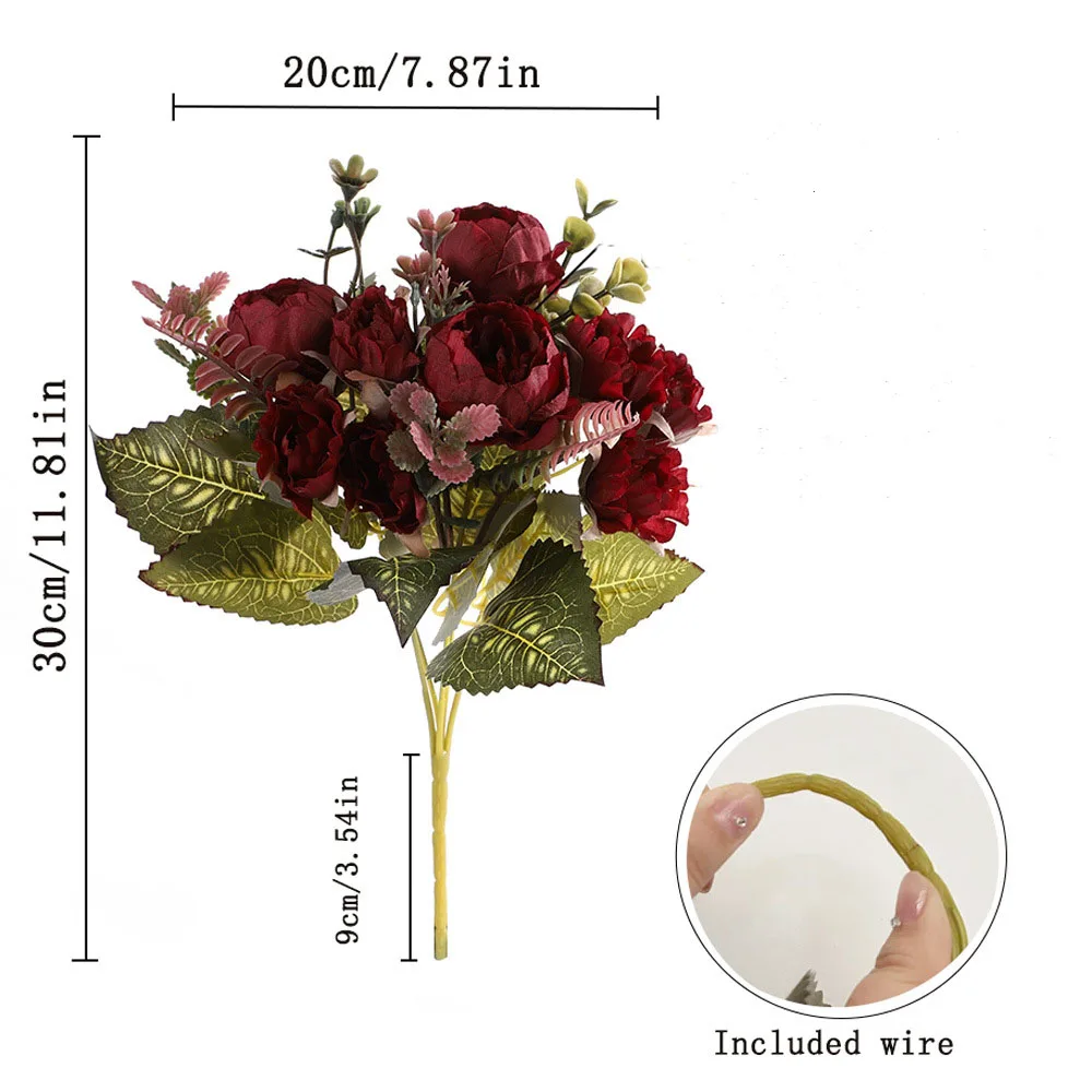 9 Heads Simulation Rose Fake Wedding Arch Silk Flower Home Decoration Artificial Home Living Room Table Decoration Fake Flower